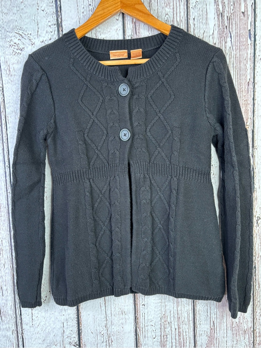 NorthCrest Classic Black Cardigan Sweater Size Small 6-8 Two Button Closure